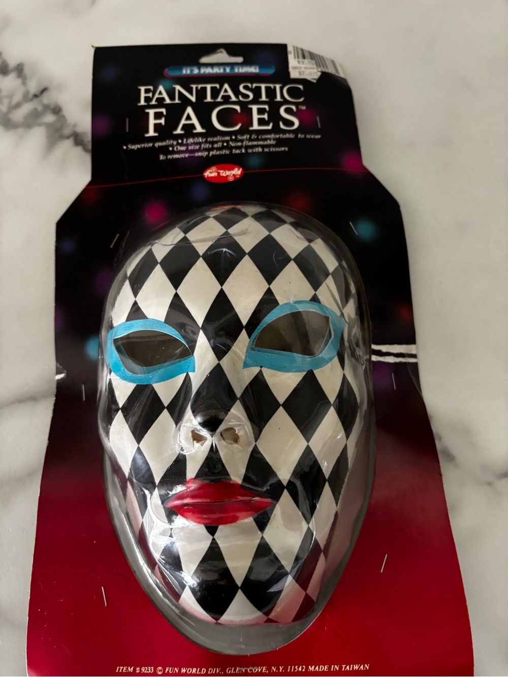 2 Vintage Halloween Fantastic Faces Harlequin Mask by Fun World - Black & White